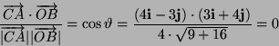 \begin{displaymath}
\frac{\overrightarrow{CA}\cdot\overrightarrow{OB}}{\overrigh...
...\mathbf{j})\cdot(3\mathbf{i}+4\mathbf{j})}{4\cdot\sqrt{9+16}}=0\end{displaymath}